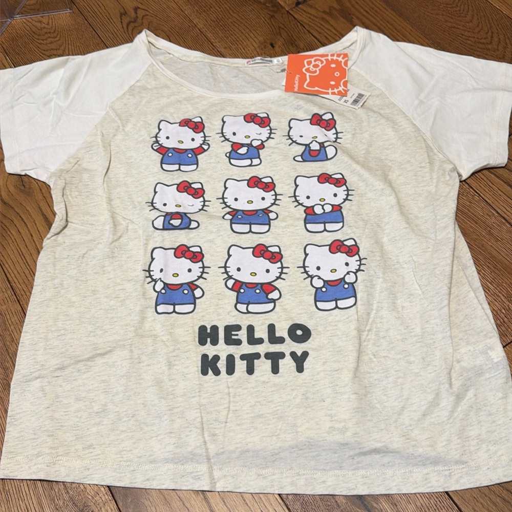 Uniqlo Sanrio Hello Kitty Graphic Raglan Light Gray Short Sleeve Cropped Tee